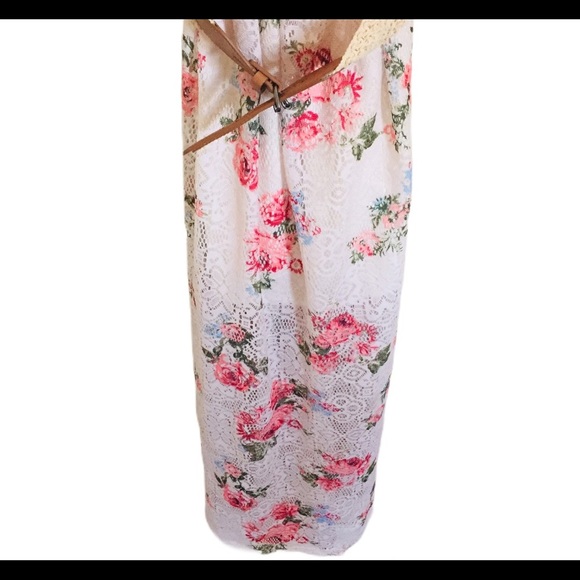 ARDENE Strapless Bandeau Fit Floral Maxi Dress With Belt Ivory/Pink Size Small - Picture 10 of 13